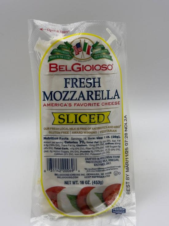 BelGioioso Fresh Mozzarella Sliced  453g