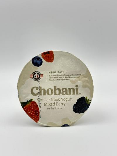 CHOBANI Vanilla Greek Yogurt Mixed Berry on the bottom 150g