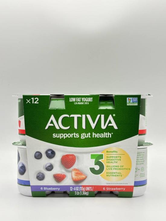 ACTIVIA Supports Gut Health  with Blueberry and  Strawberry