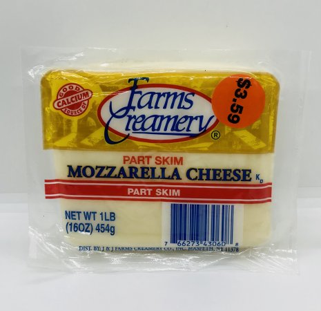Farms creamery Mozzarella cheese Part skim 1Lb