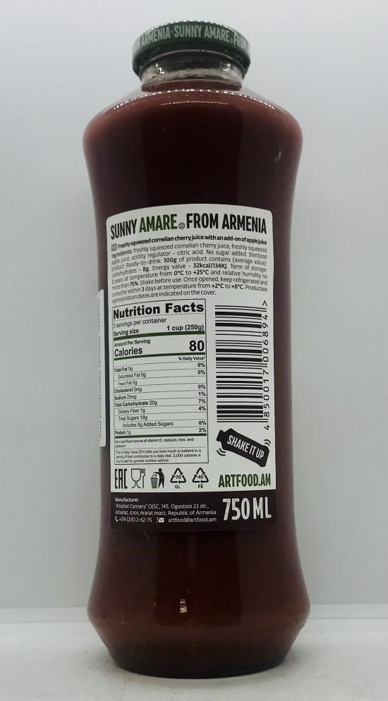 Sunny Amare Cornelian Cherry Juice 750mL.