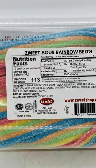 Zweet Sour Belts Rainbow 285g.