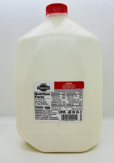 Tuscan dairy farms whole milk vitamin D 3.78L One Gal