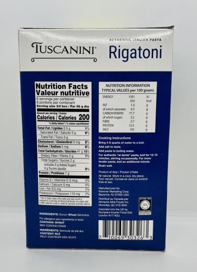 Tuscanini Rigatoni 454g.