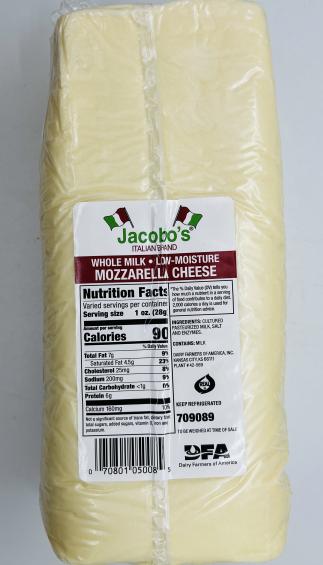 Jacobo's Whole Milk Low Moisture Mozzarella Cheese (lb.)