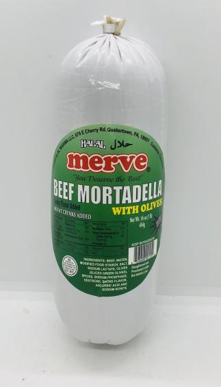 Merve Halal Beef Mortadella white olives