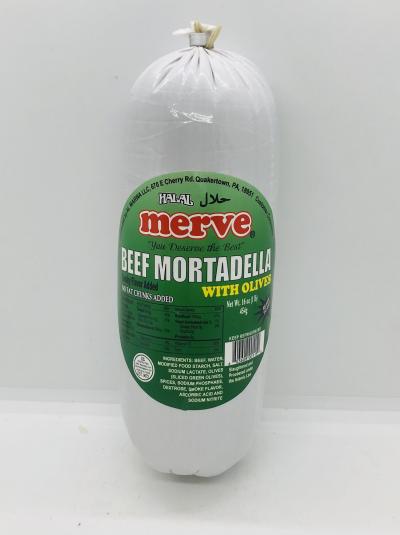 Merve Halal Beef Mortadella white olives