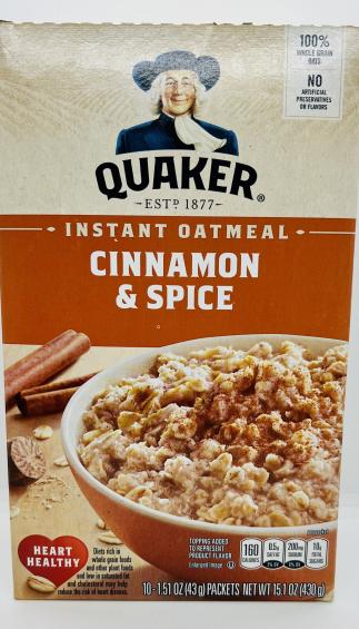 Quaker instant oatmeal cinnamon/spice 430g.