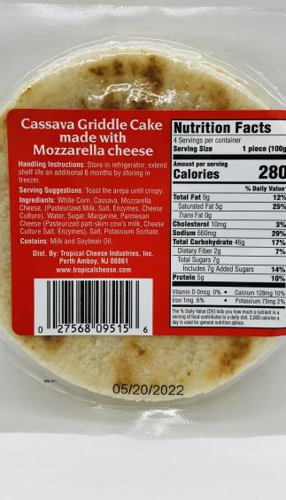 Tropical Cassava Griddle Cake with Mozzarella cheese