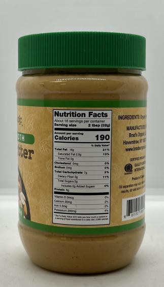 Brad's Organic Smooth Peanut Butter 510g