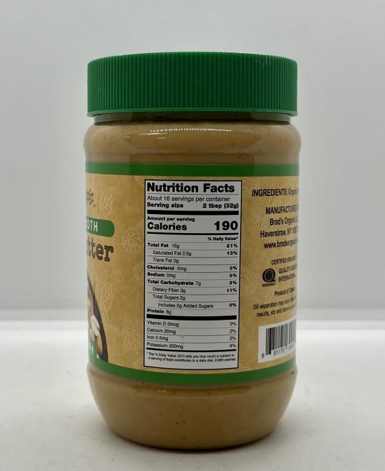 Brad's Organic Smooth Peanut Butter 510g