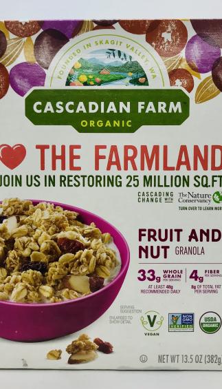 Cascadian farm fruit and nut granola 382g.