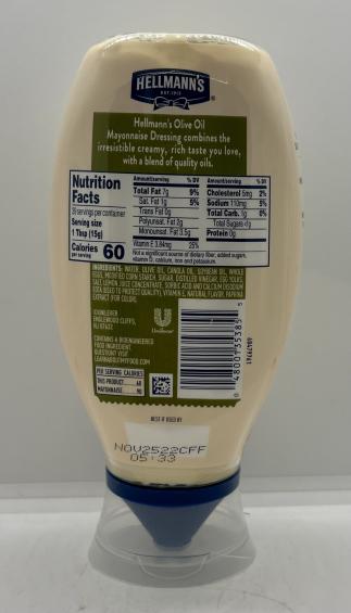 Hellmann's Olive Oil Mayonnaise 591mL.