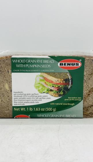 Benus Whole Grain Rye Bread with Pumpkin Seeds 500g