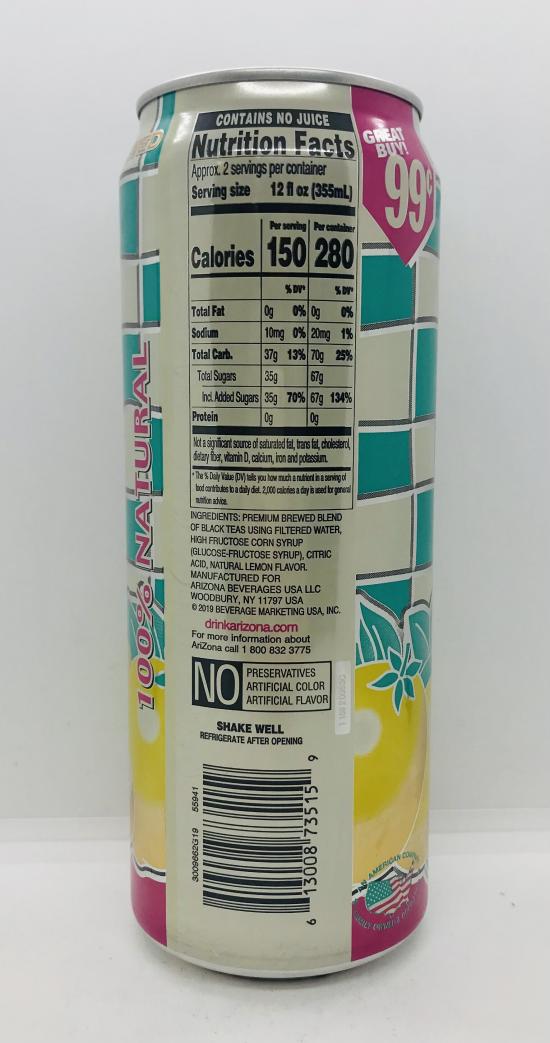 AriZona iced tea w. Lemon Flavor 680mL.