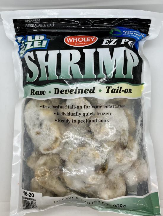 Wholey Shrimp Raw Deveined Tail-On 908g