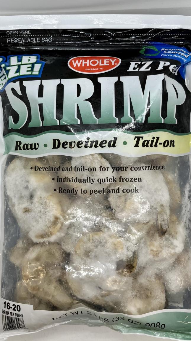 Wholey Shrimp Raw Deveined Tail-On 908g