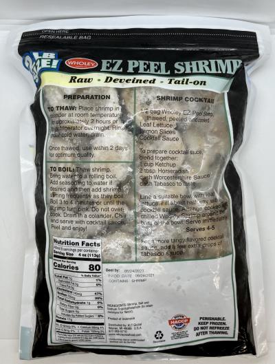 Wholey Shrimp Raw Deveined Tail-On 908g