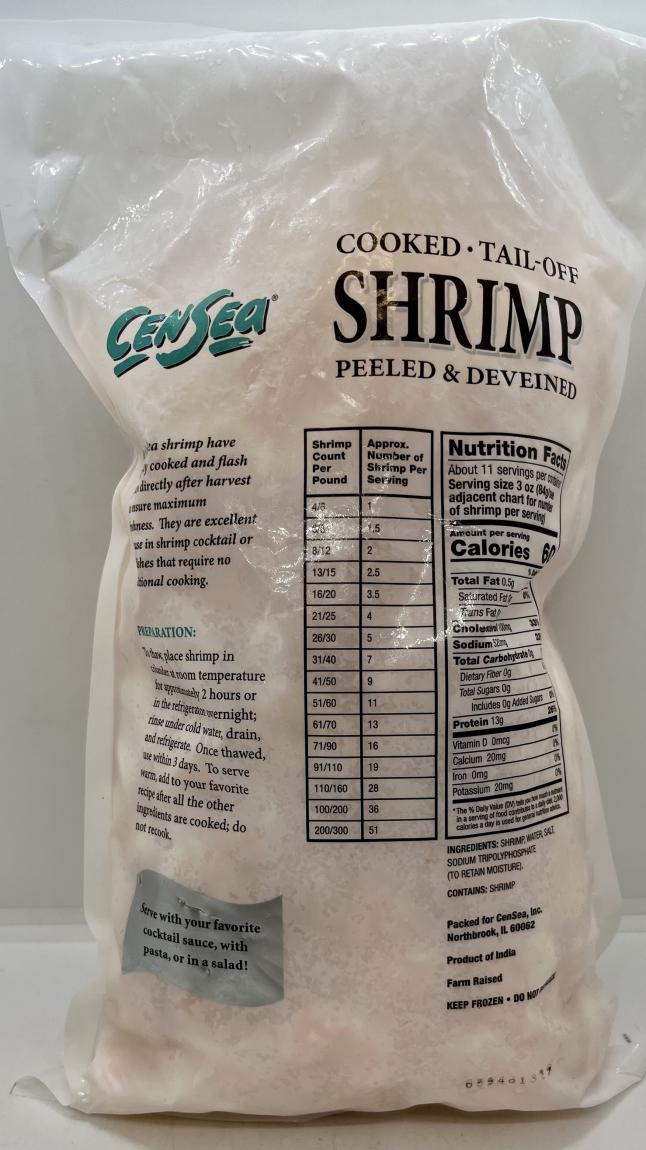 CenSea Cooked Tail-Off Shrimp Peeled & Deveined 908g