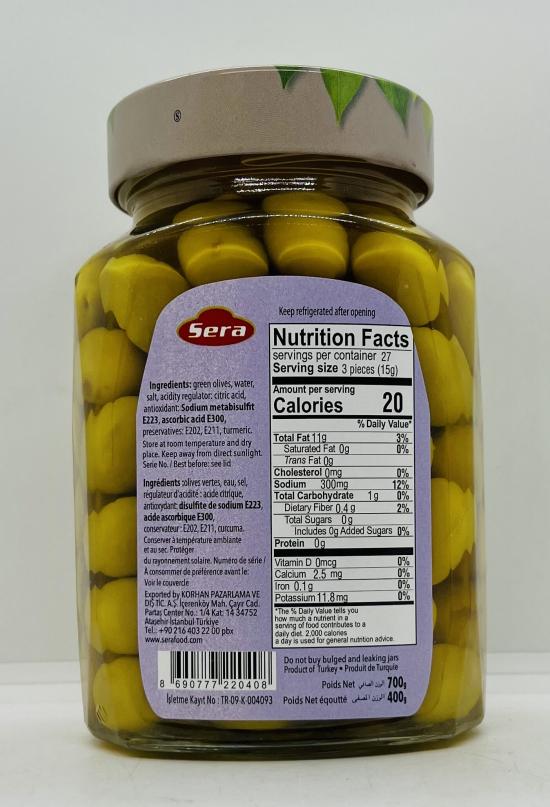 Sera Whole Green Olives in Brine 700g.