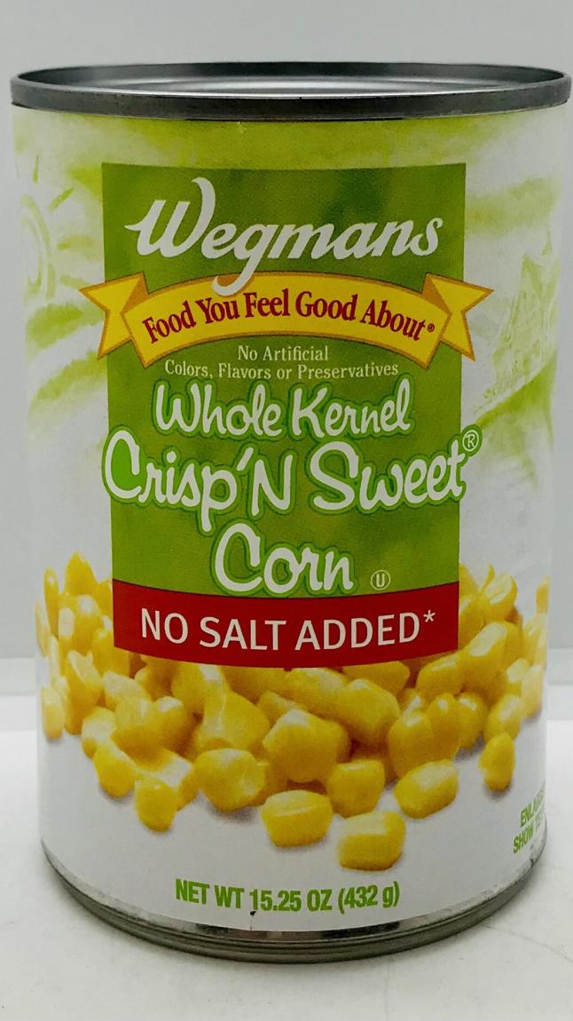 Wegmans Sweet Corn No Salt 432g.