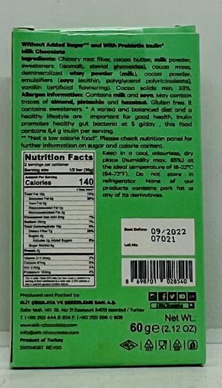 Elit Milk Chocolate w. Prebiotic Inulin 60g.