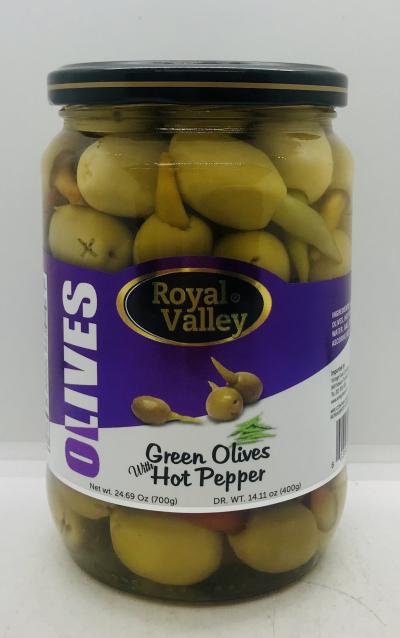 Royal Valley Green Olives Hot 700g.