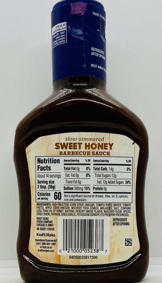 Kraft Sweet Honey Barbecue Sauce 510g.