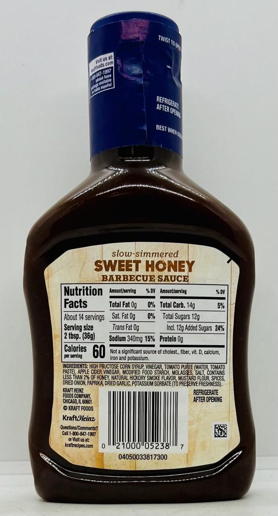 Kraft Sweet Honey Barbecue Sauce 510g.