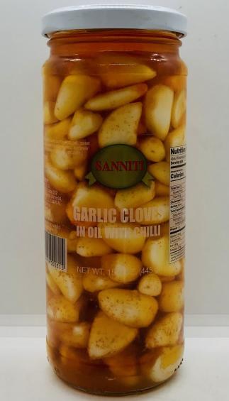 Sanniti Garlic Cloves in Oil w. Chili 445g.