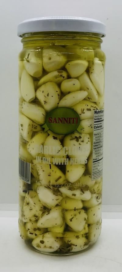 Sanniti Garlic Cloves in Oil w. Herbs 445g.