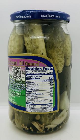 Lowell Dill Pickles w. Garlic 870g.