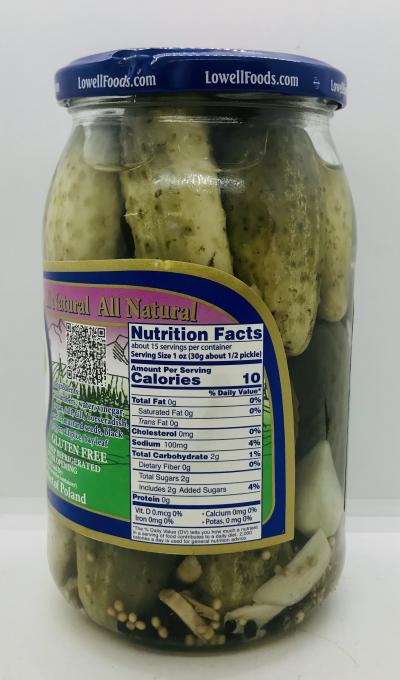 Lowell Dill Pickles w. Garlic 870g.