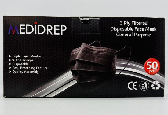 Medidrep Black Face Mask 50pcs.