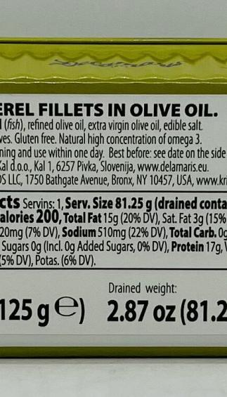 Delamaris Mackerel Fillets in Olive Oil 125g.