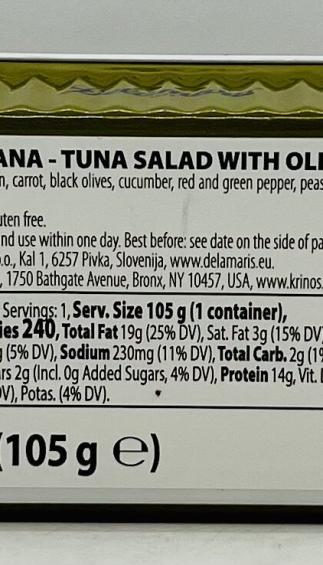 Delamoris Tuna Salad Mediterana w. Olives 105g.