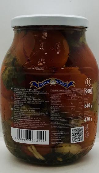 Teshini Retsepti Spicy Tomatoes 840g.