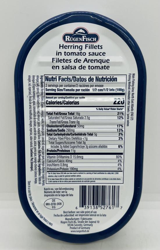 RugenFisch Herring Fillets Tomato Sauce 200g.