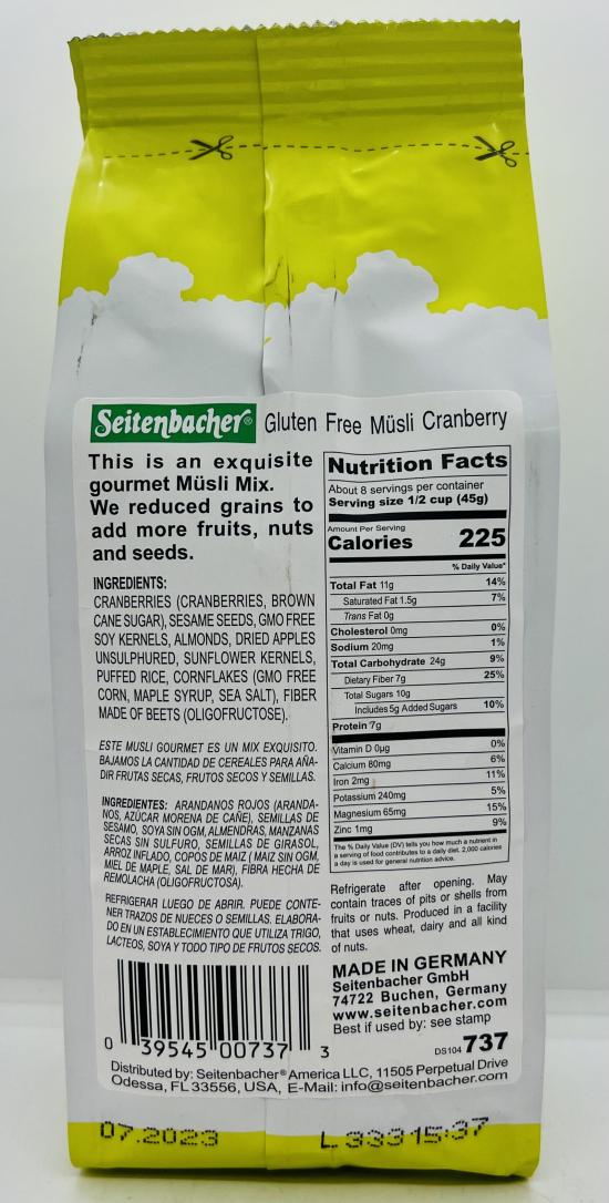 Seitenbacher Musli Cranberry 375g.