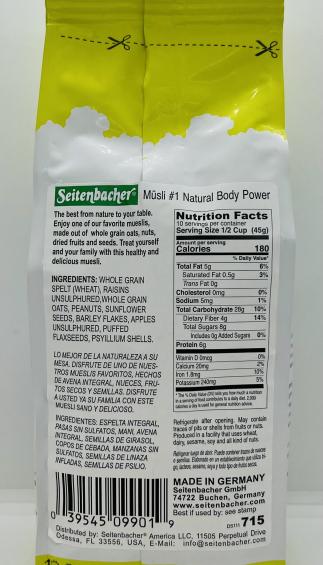 Seitenbacher Muesli Natural Body Power 454g.