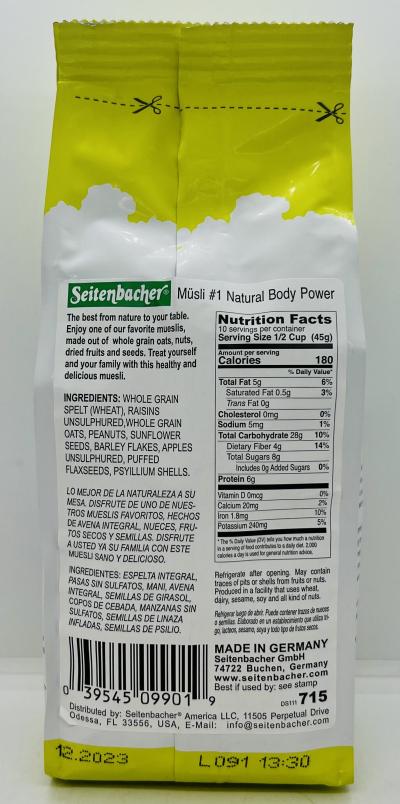 Seitenbacher Muesli Natural Body Power 454g.