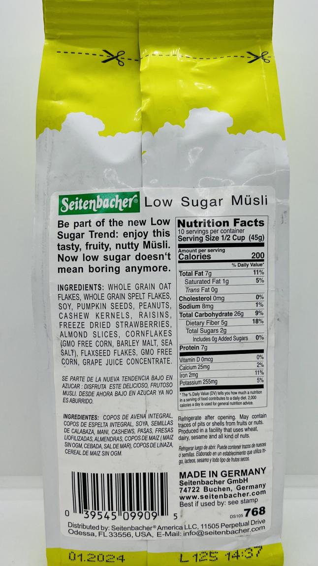 Seitenbacher Low Sugar Musli Strawberries 454g.