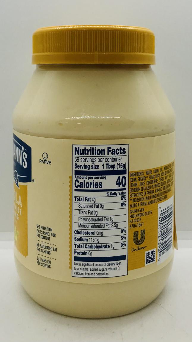 Hellmann's Canola Mayonnaise Dressing 887mL.