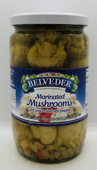 Belveder Mushrooms w. Onion and Red Pepper 680g.