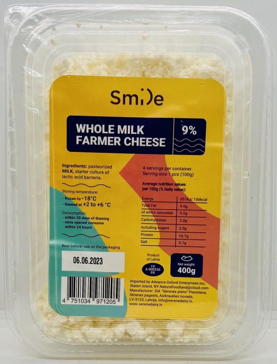 Smile Whole Milk Farmer Cheese 400g.