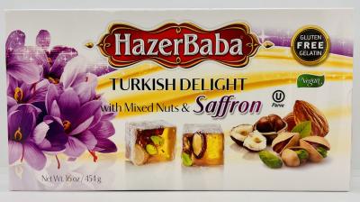 Hazer Baba Turkish Delight w. Mixed Nuts & Saffron 454g.