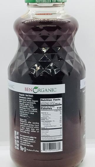 Ben Organic Red beet Strawberry 946ml.