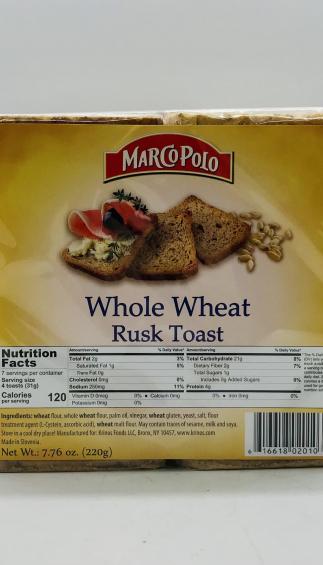 Marco Polo Whole Wheat Rusk Toast 220g.