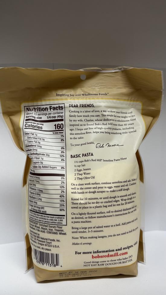 BOB'S RED MILL SEMOLINA FLOUR 680G