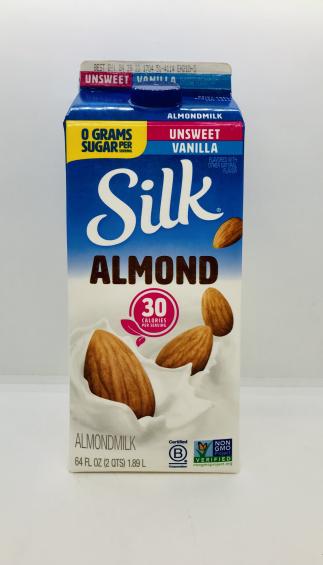 Silk Almondmilk 30 Calories per serving Unsweet Vanilla Half gallon